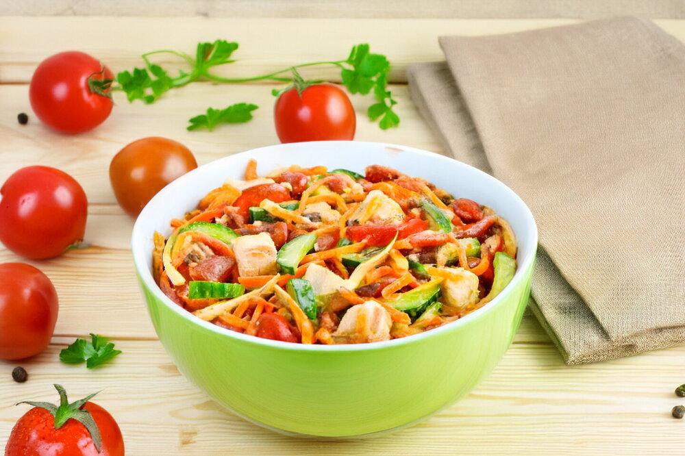 Chicken, Bean and Korean-Style Carrot Salad