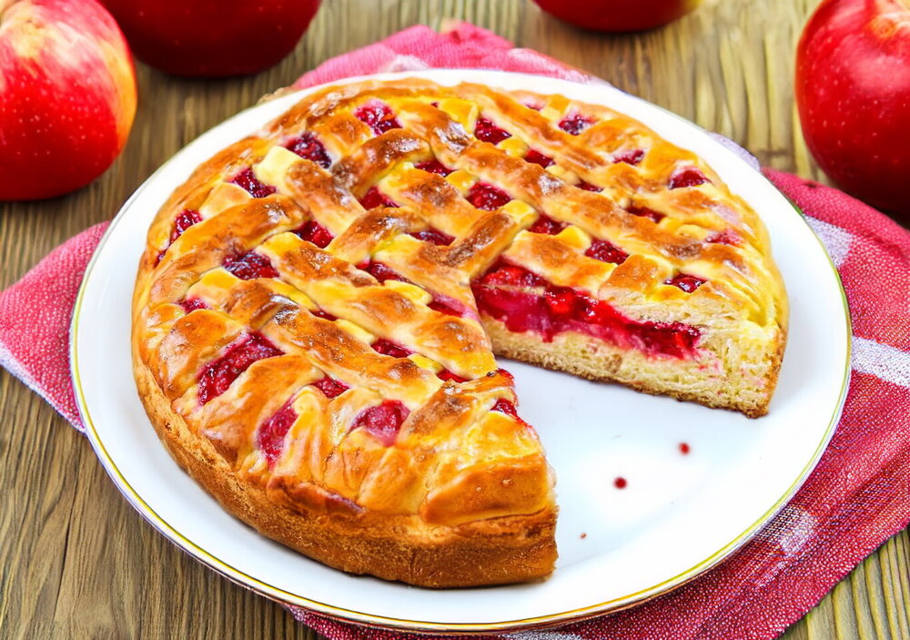 Apple and Lingonberry Yeast Pie