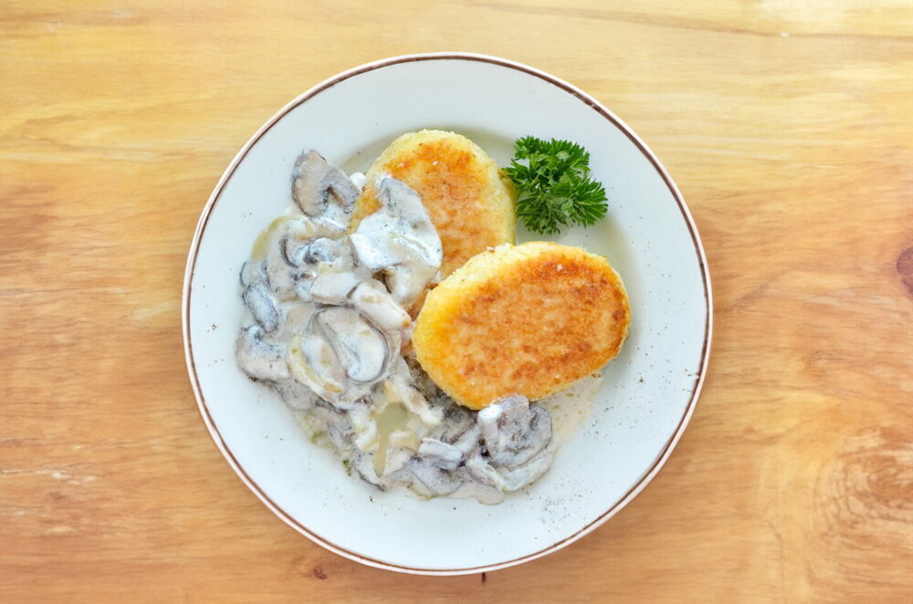 Potato Patties with Mushroom Gravy