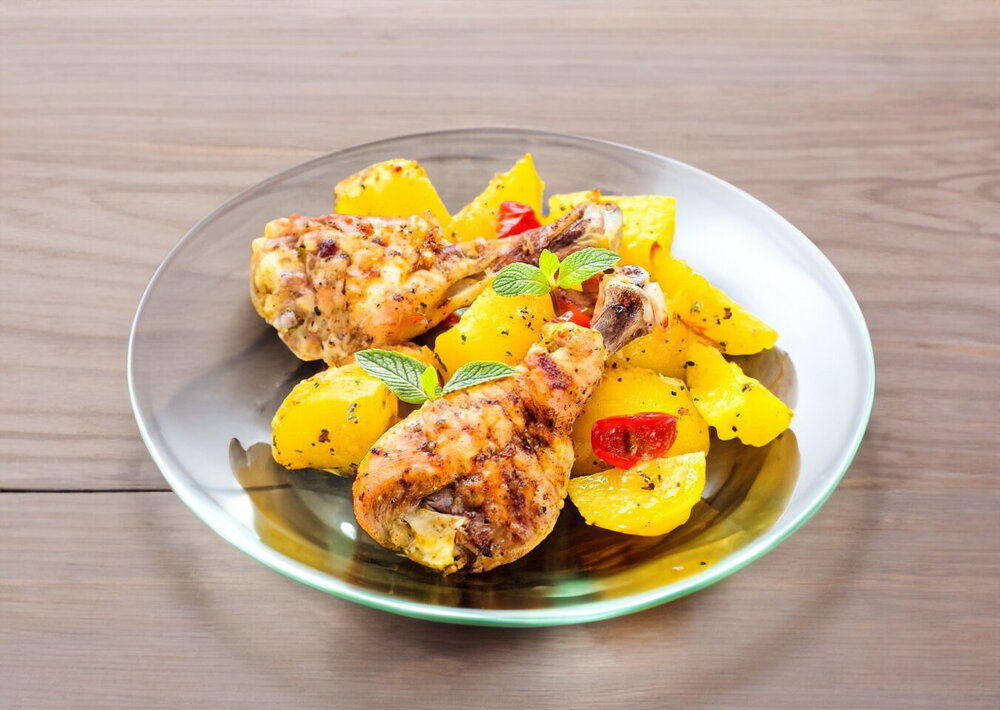 Chicken Drumsticks with Potatoes in a Roasting Bag