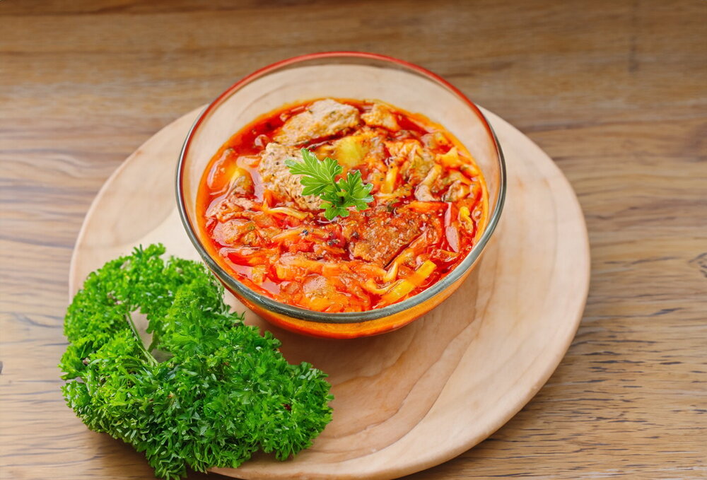 Pork Borscht with Fresh Cabbage and Sauerkraut