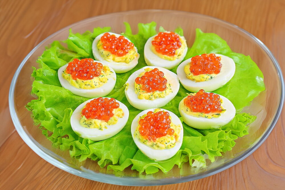 Stuffed Eggs with Red Caviar