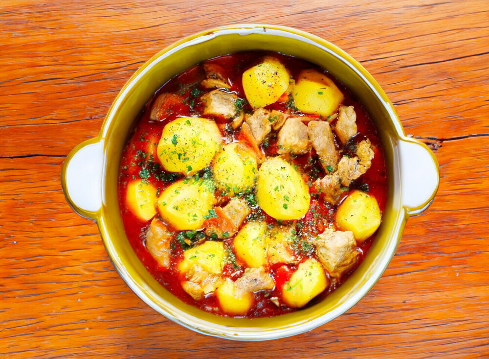 Pork and Potatoes in a Stovetop Cauldron
