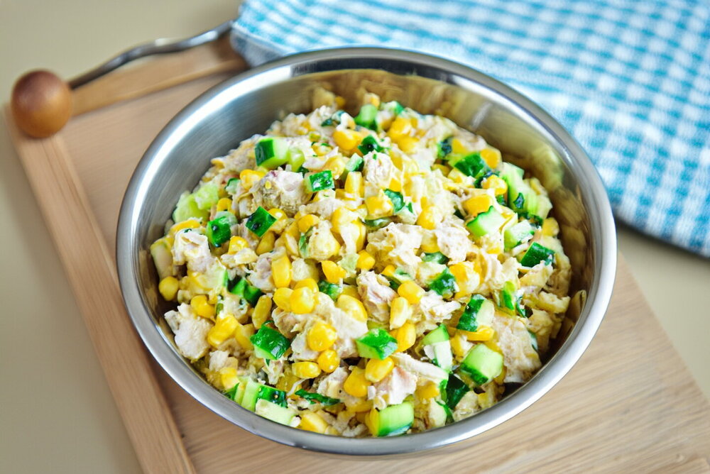 Chicken, Corn, Cheese and Cucumber Salad