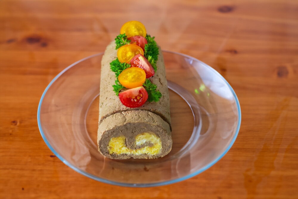 Chicken Liver Roll with Egg and Cheese Filling
