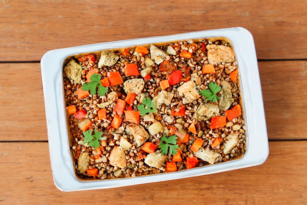 Oven-Baked Buckwheat with Pork and Vegetables