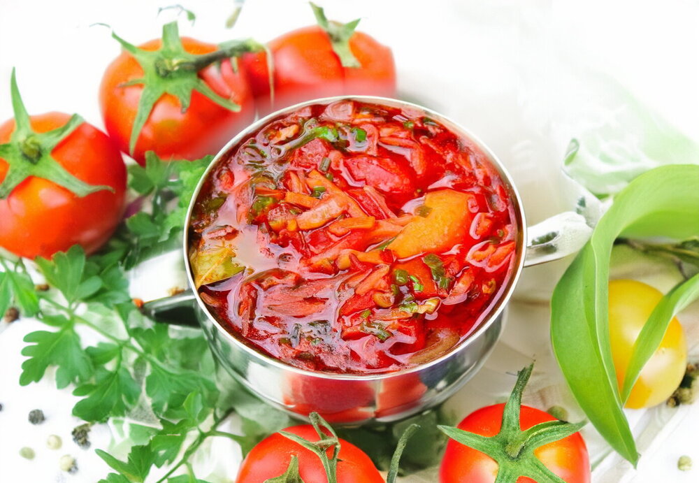 Borscht in a Cauldron over a Fire