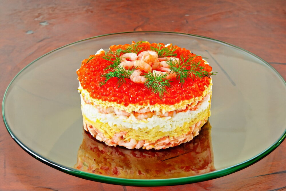Layered Shrimp and Red Caviar Salad
