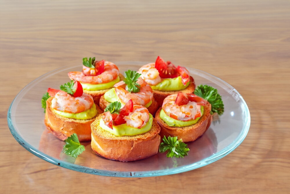 Bruschetta with Avocado and Shrimp