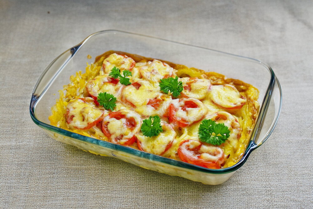 Baked Chicken Fillet with Potatoes, Tomatoes and Cheese