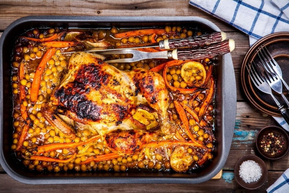Oven roasted chicken with chickpeas