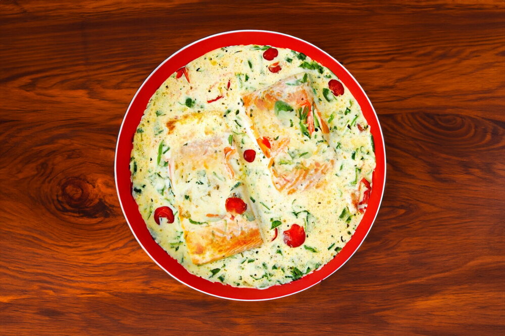 Red Fish with Spinach in Cream Sauce