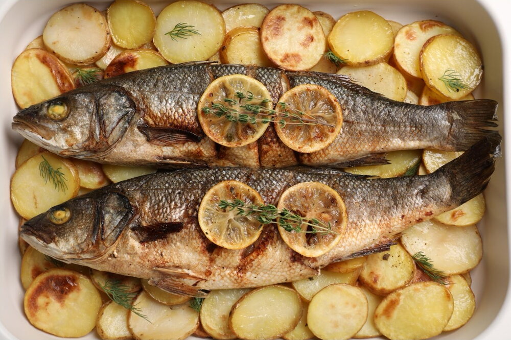 Sea bass on potatoes