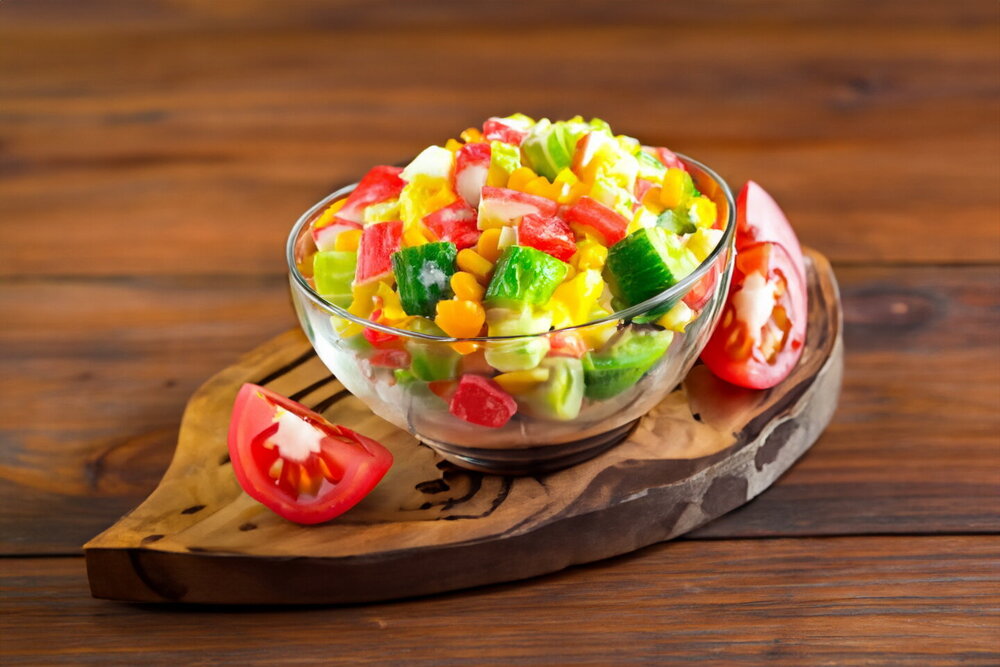 Salad with Crab Sticks and Fresh Cucumber