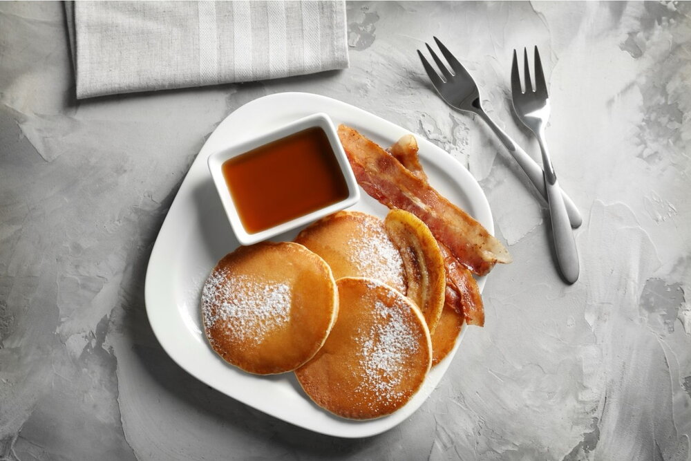 Banana and bacon pancakes